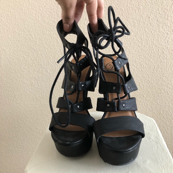 Black Lace Up Heels - Picture 2 of 5